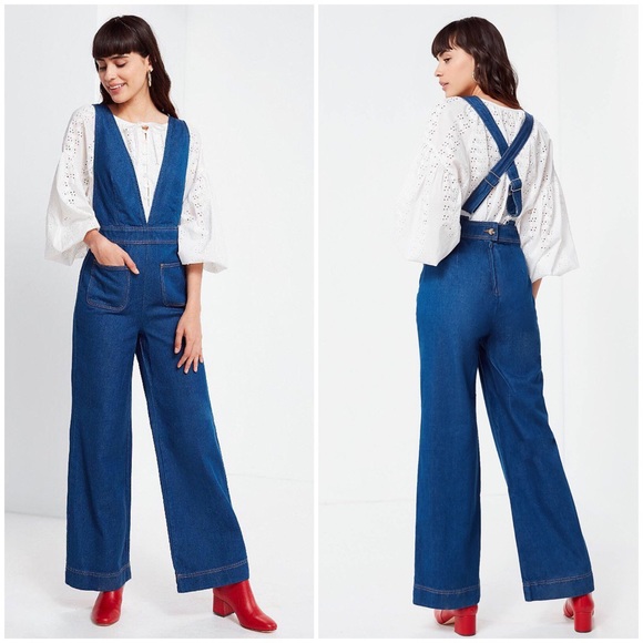 plunging denim jumpsuit